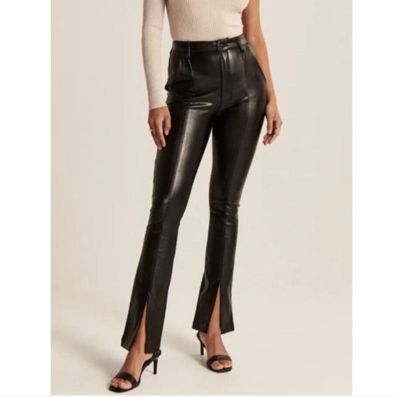 Abercrombie & Fitch Pants - Abercrombie & Fitch Skinny Ultra High Rise Vegan Black Leather Slit Pants, sz 24